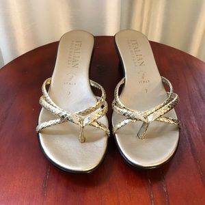 Italian Shoemakers Gold Thong Wedge Sandals - 7